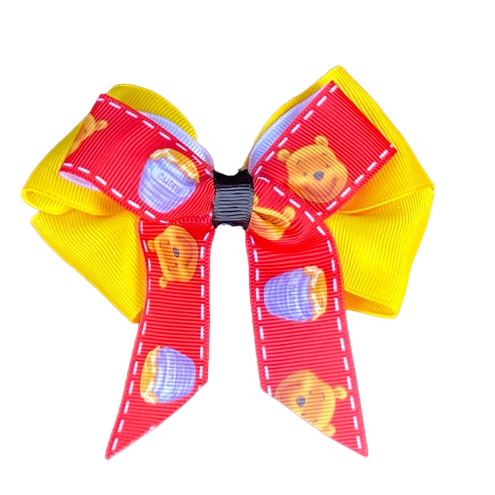VINTAGE WINNIE THE POOH HONEY POT HAIR CLIP HAIR BOW YELLOW RED